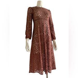 Zara Brown Lace Long Sleeve Dress